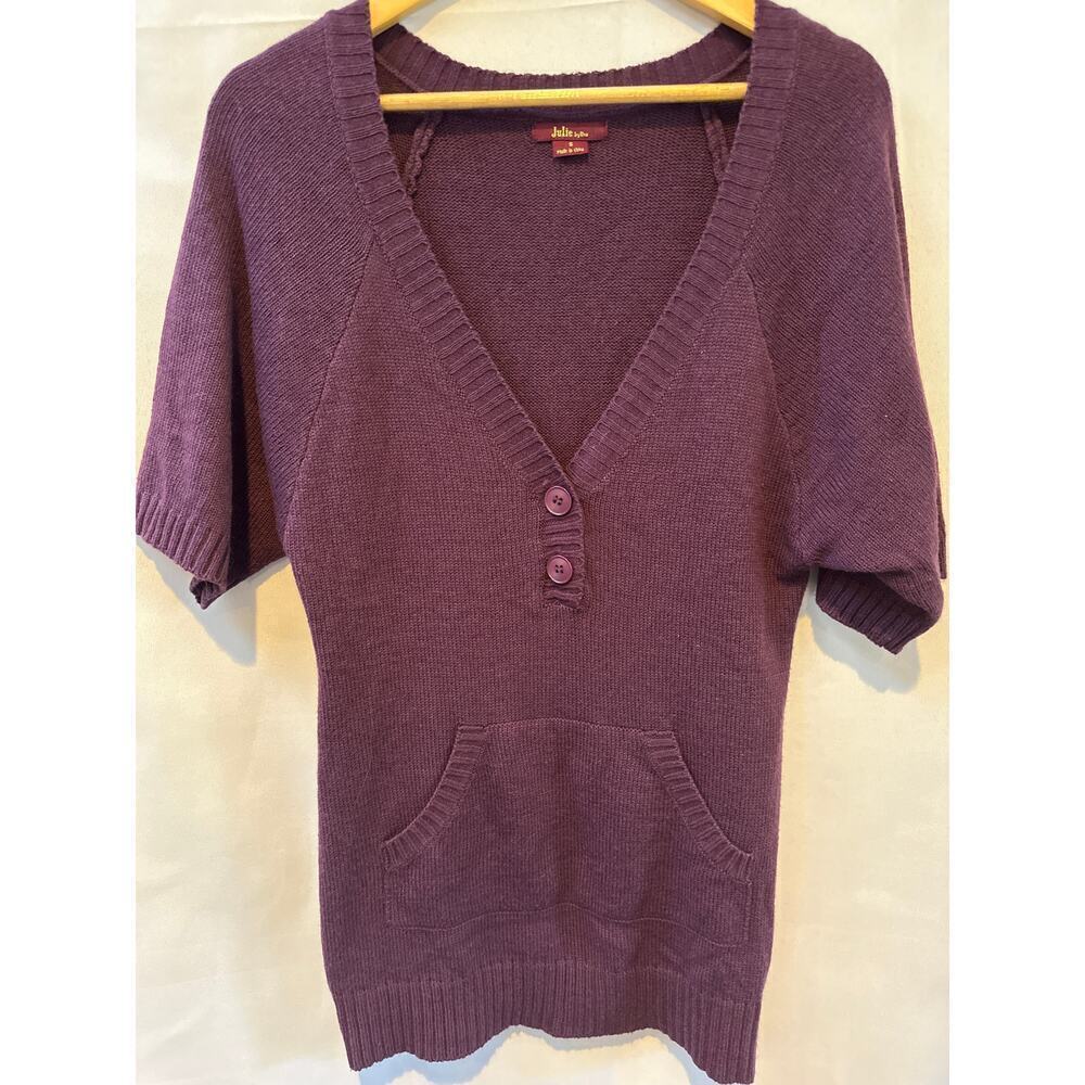 Julie by Uno Eggplant Short Sleeve Sweater Deep V Neck Sz SM